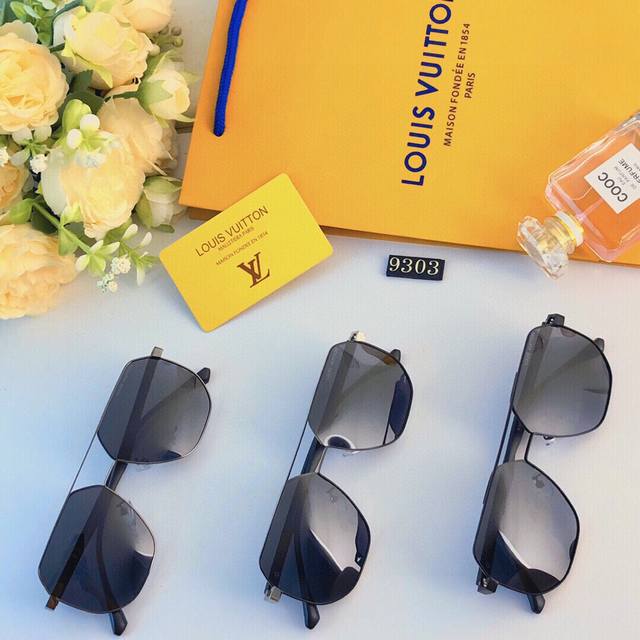 Louisvuitto* new men's sunglasses European and American hot style metal double b