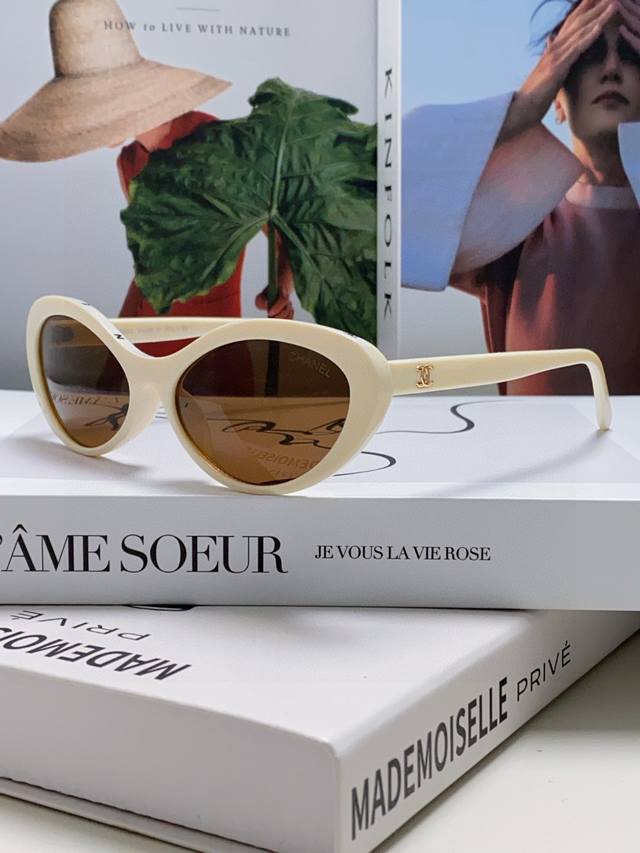 Chanel Chanel retro cat-eye sunglasses for women, high-end letter-framed oval su