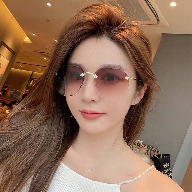 Chane Chanel fashion frameless sunglasses lens top luxury high quality [kiss] te