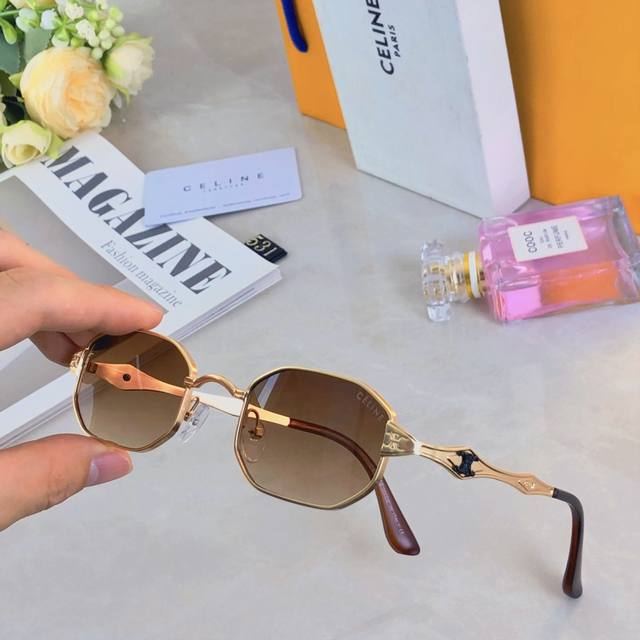 Celin*2025 fashion new sunglasses retro plain versatile men and women sunglasses