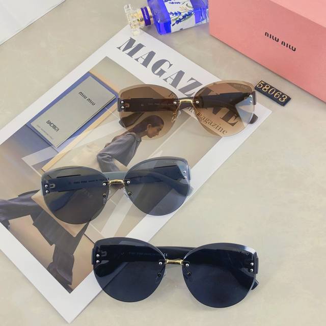 Miumi* frameless trimmed sunglasses for women, high-end celebrity-style large-fr