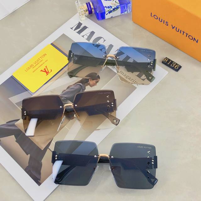 Louisvuitto* new frameless trim sunglasses for women, large frame sunglasses, Eu