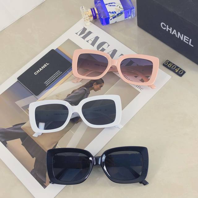 Chane* Sunglasses Pink Square Frame Sunglasses Large Frame Round Face Slimming S