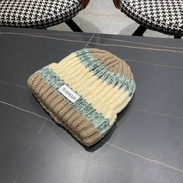Moncler knitted color matching warm earmuffs wool hat
