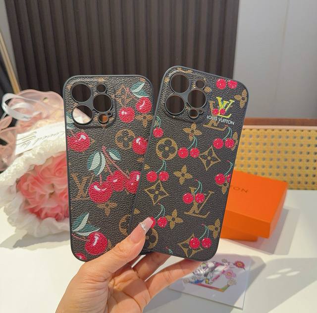 Lv fine hole full cover mobile phone case Murakami cherry pattern Lv full surrou