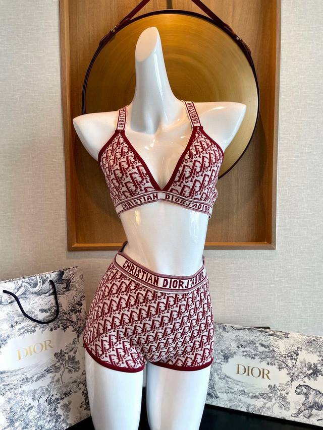 Dior knitted bikini set two-piece swimsuit Ff letter print tube top underwear +