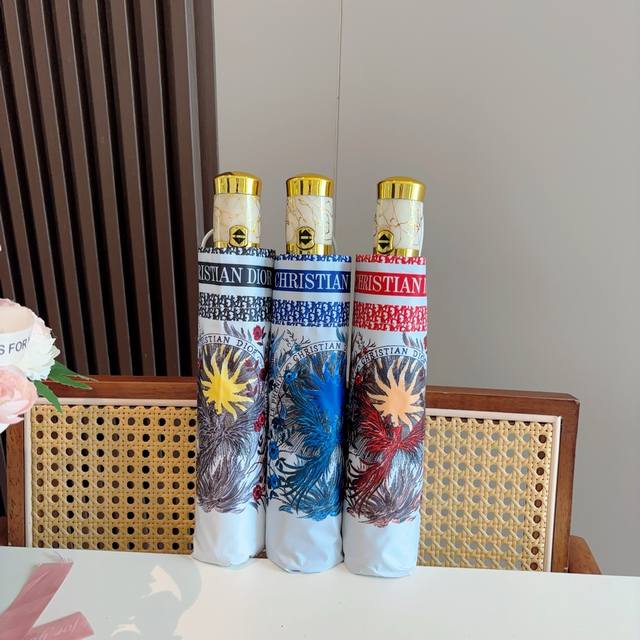 Dior Flamingo tri-fold automatic folding umbrella, fashionable original OEM qual