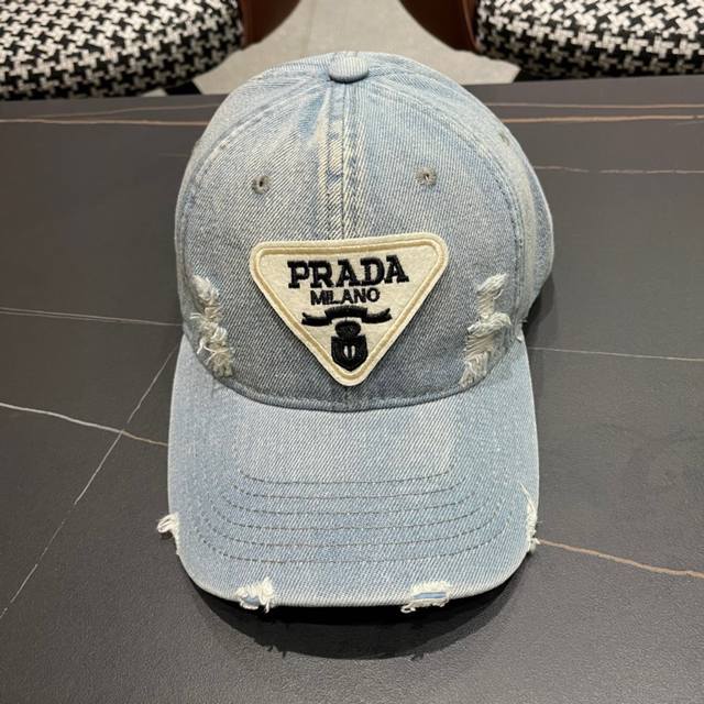 Prada 2025 Spring and Summer new big brand denim baseball cap, new shipment, bi