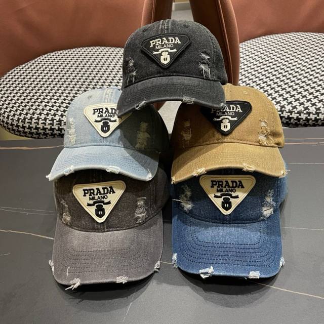 Prada 2025 Spring and Summer new big brand denim baseball cap, new shipment, bi