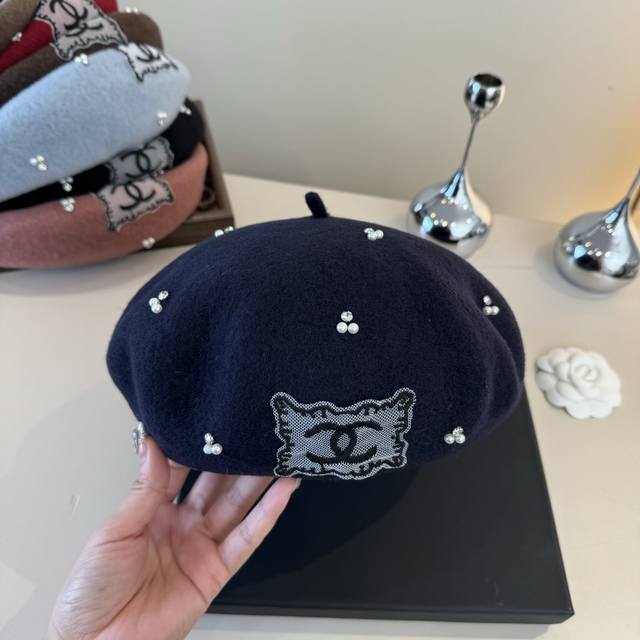 Chanel wool beret, pumpkin hat, 100% wool fabric, head circumference 57cm