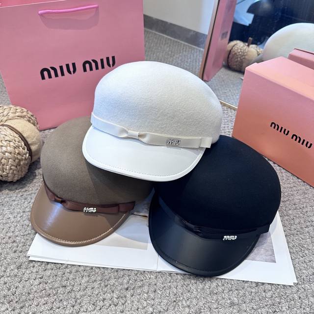 Miumiu new bow woolen fabric for women, autumn and winter, versatile for hot gir