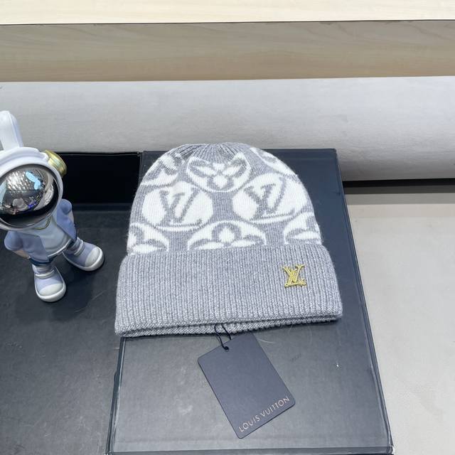 Lv Louis Vuitton letter knitted hat wool rabbit fur blend winter warm cold hat b
