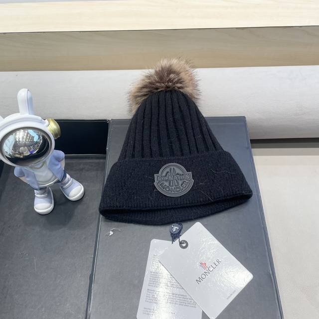 Moncler new knitted wool hat for women winter plus velvet warm large head circum