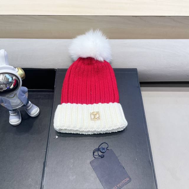 Lv Louis Vuitton Korean version Ins autumn and winter real fox fur ball wool hat