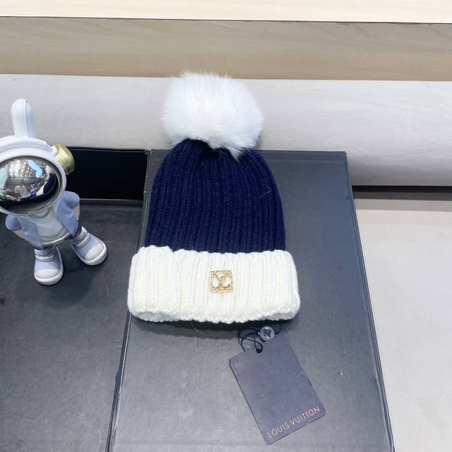 Lv Louis Vuitton Korean version Ins autumn and winter real fox fur ball wool hat