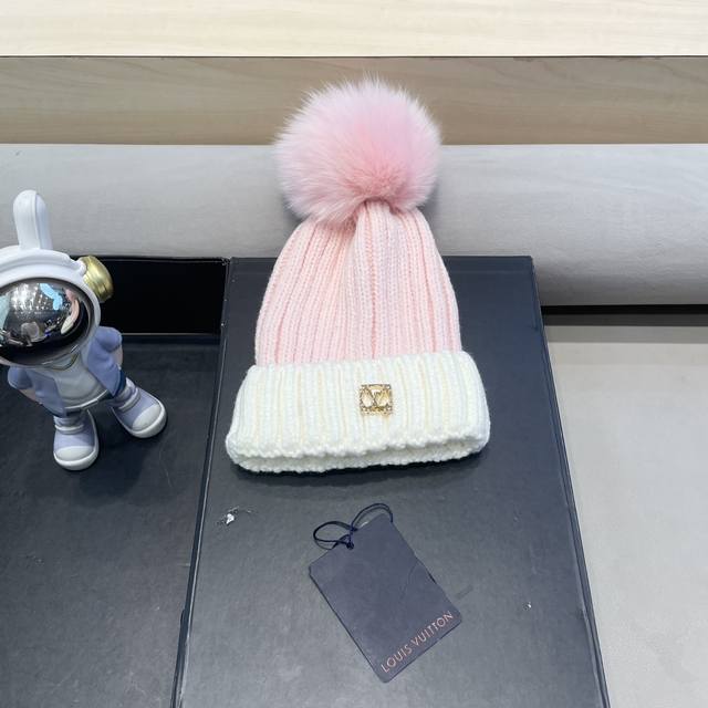 Lv Louis Vuitton Korean version Ins autumn and winter real fox fur ball wool hat