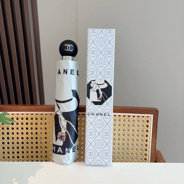 Chanel Coco tri-fold automatic folding umbrella uses Taiwan imported UV anti-ult