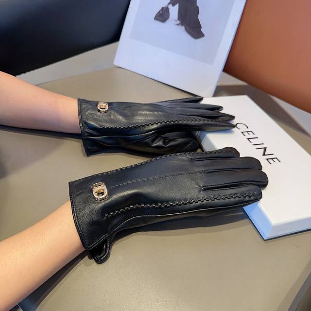 Celine women's new sheepskin gloves, fashionable gloves, warm in autumn and win