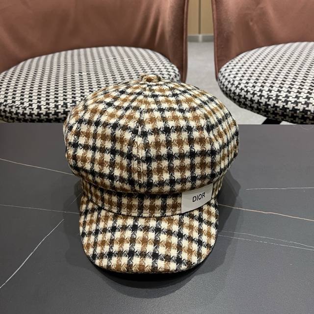 Dior Korean version octagonal hat women's plaid peaked cap autumn student paint