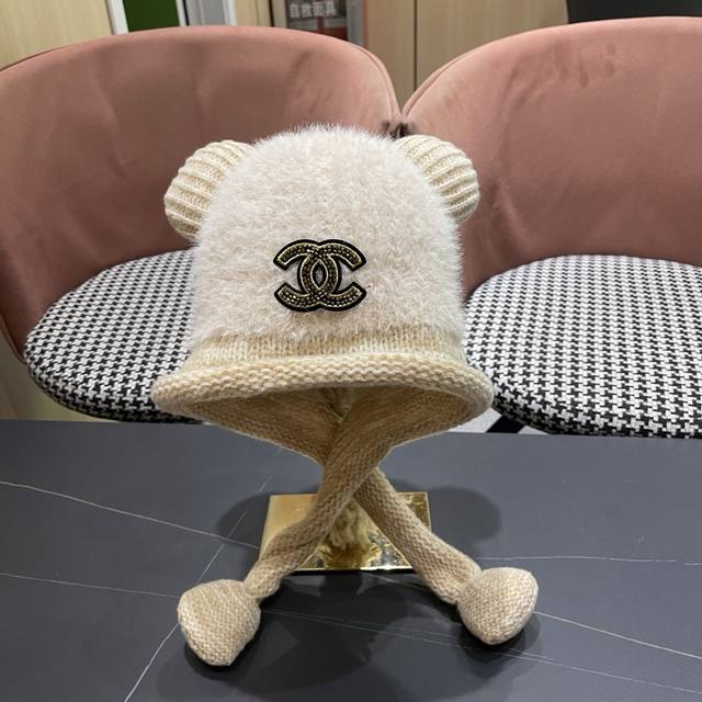 Chanel cute bear ear hat for women 2025 autumn and winter new style atmosphere v