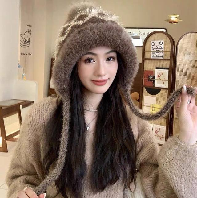 Moncler new cute fur ball plush knitted earmuffs for winter cold protection and