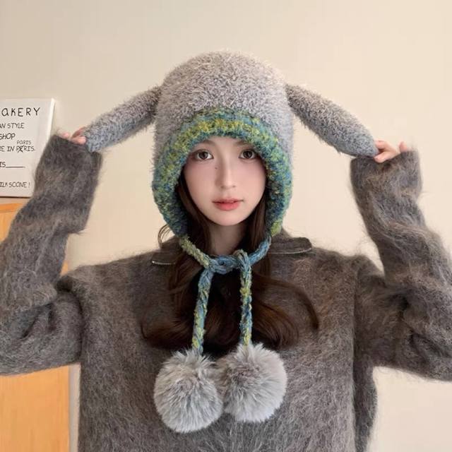 Moncler new winter cute plush rabbit earmuffs anti-thick warm windproof Lei Fen