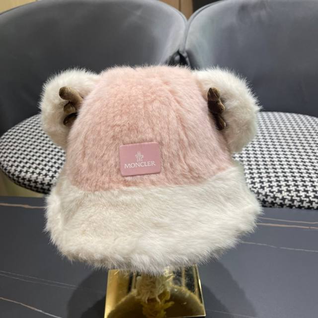 Moncler new winter cute deer antler bear ear bucket hat warm all-match street bu