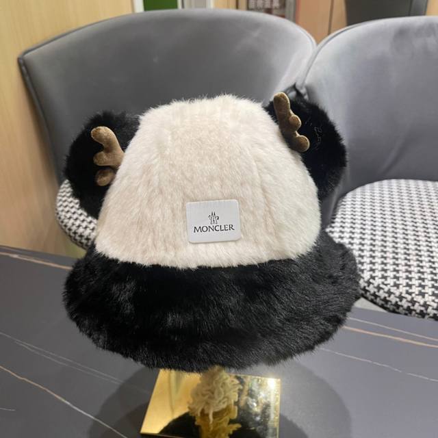 Moncler new winter cute deer antler bear ear bucket hat warm all-match street bu