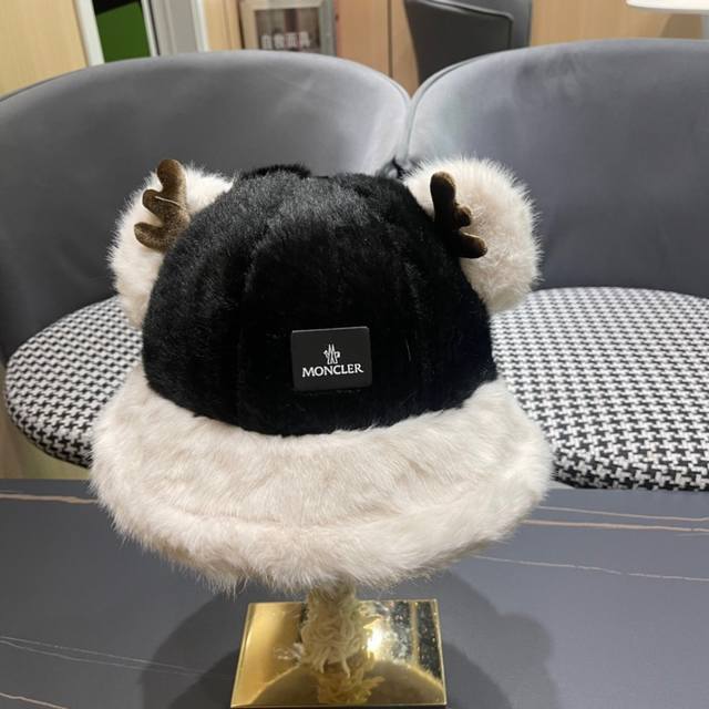 Moncler new winter cute deer antler bear ear bucket hat warm all-match street bu