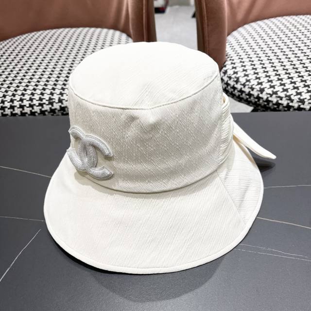 Chanel Chanel French simple large brim bow bucket hat women's spring and summer