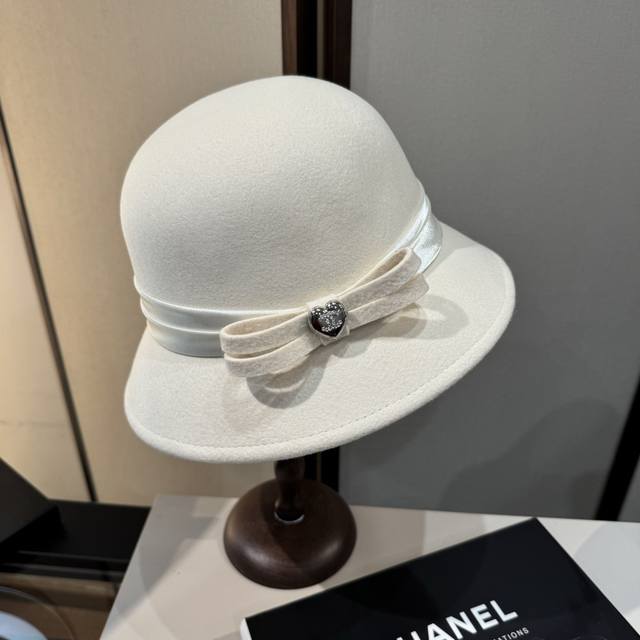 White Chanel autumn and winter new wool bucket hat, 100% wool fabric%, head circ