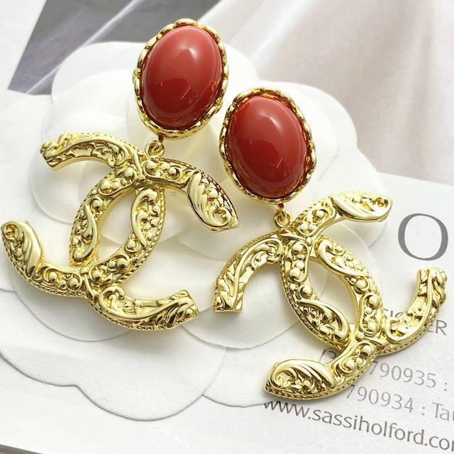 Chanel earrings are hot sellers! New arrival! Chan 24 Vintage Lava Cameo Double