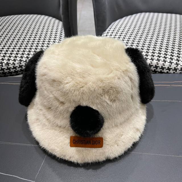 Dior Dior winter cute puppy big ears plus velvet thickened knitted wool hat warm