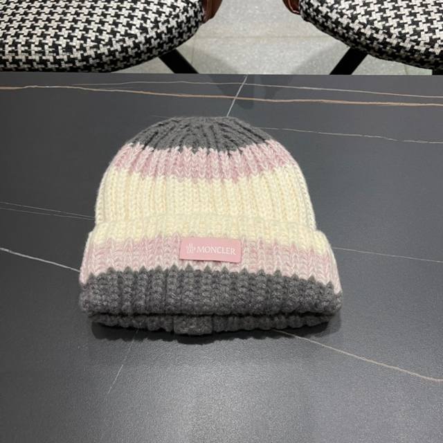 Moncler knitted color matching warm earmuffs wool hat