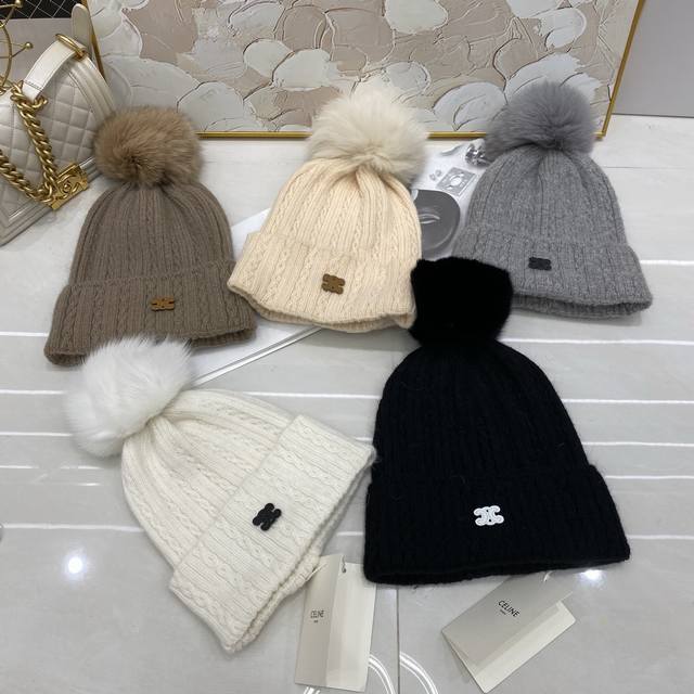Celine rabbit fur cable knit hat