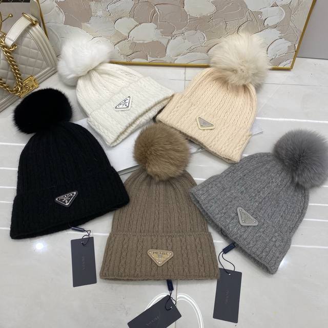 prada rabbit fur cable knit hat