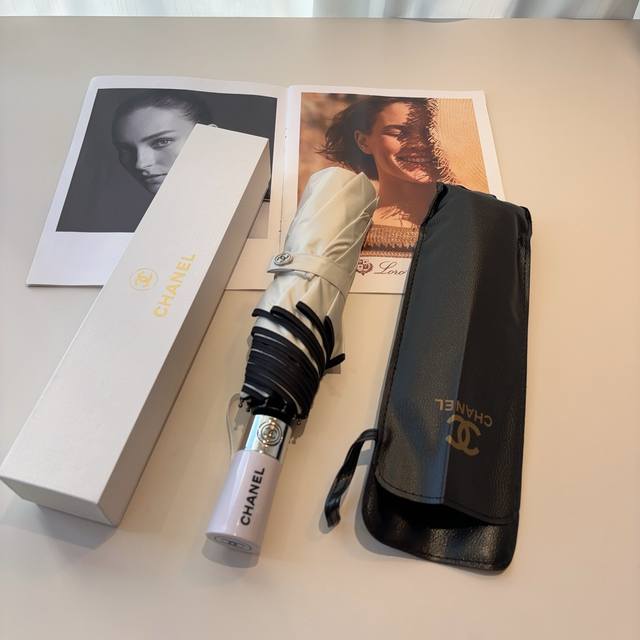 Chanel Chanel tri-fold automatic folding umbrella uses Taiwan imported UV anti-u