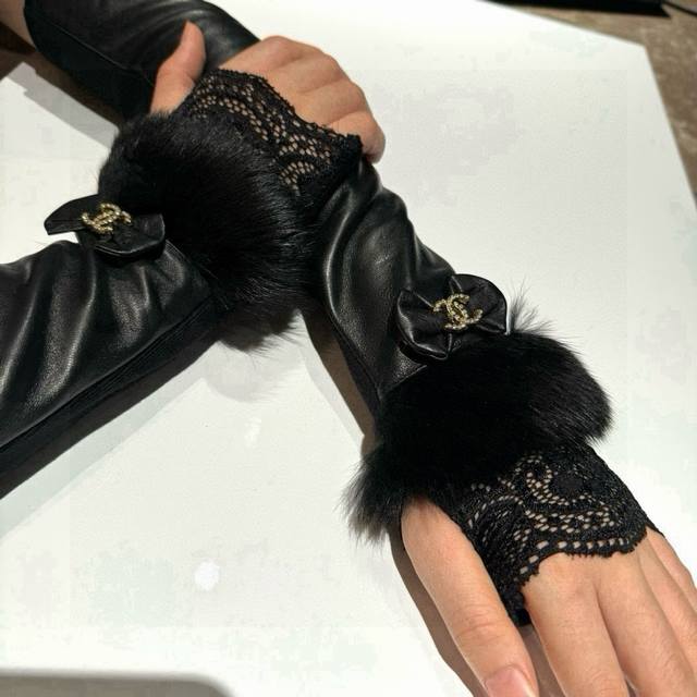 Chanel women's popular fingerless long sleeve gloves, imported original leather,