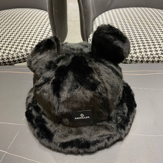 Moncler winter bear plush bucket hat for women autumn and winter style large hea