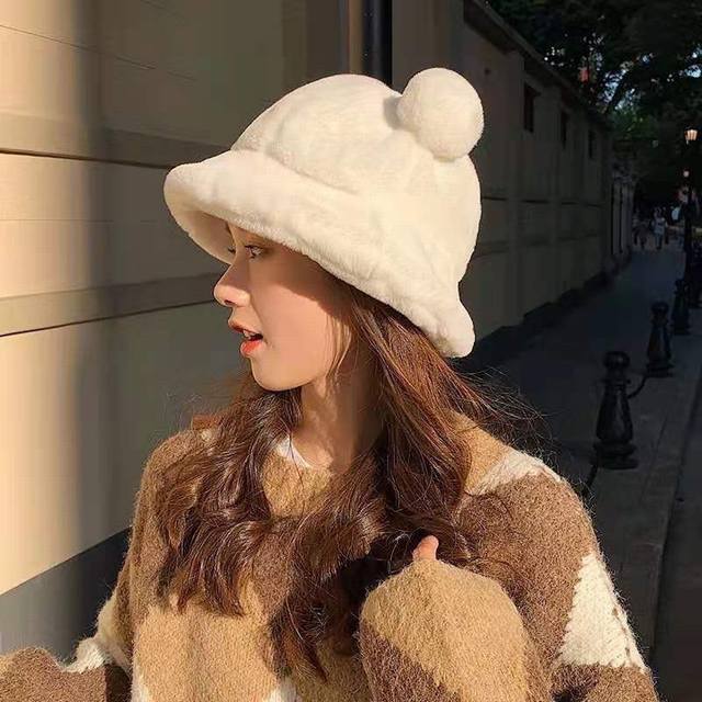 Moncler winter bear plush bucket hat for women autumn and winter style large hea