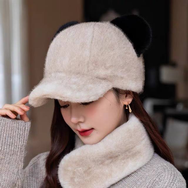 Moncler trendy brand Moncler imitation mink plush cap for women autumn and winte