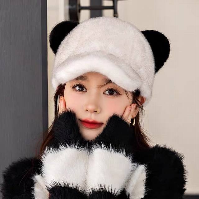 Moncler trendy brand Moncler imitation mink plush cap for women autumn and winte