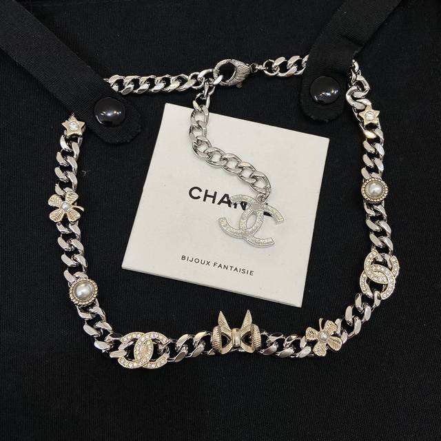 Xx0790 Ch Nel Xianger Four-leaf Clover Double C Bow NecklaceNew model is here an