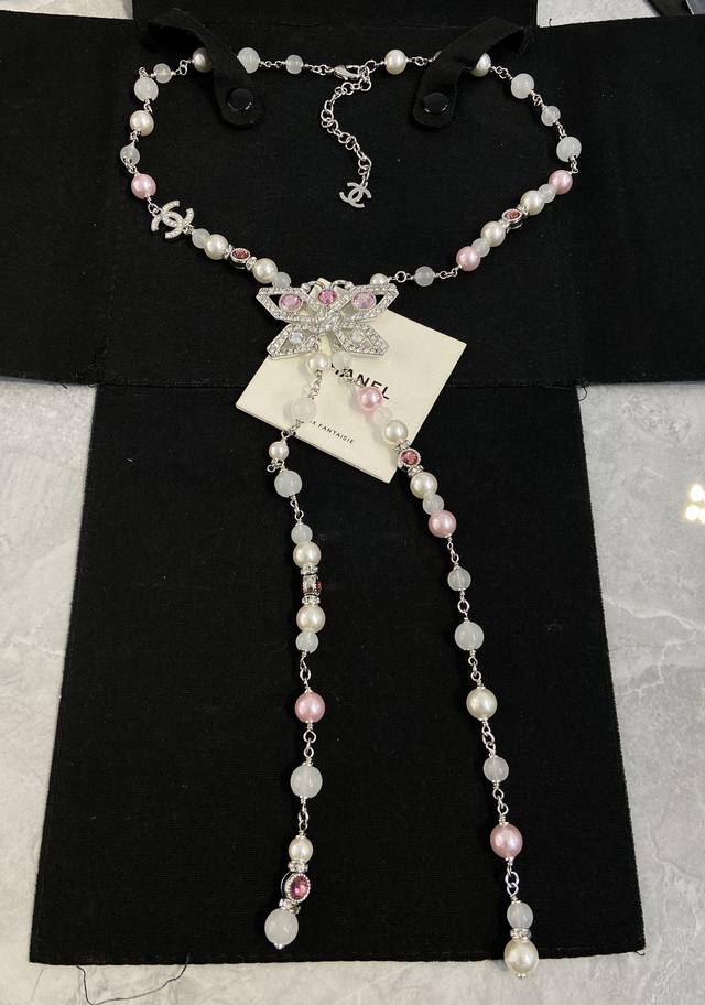 Xx951 Ch Nel Butterfly Full Diamond Pearl Drop Necklace 25A High-end Handicraft