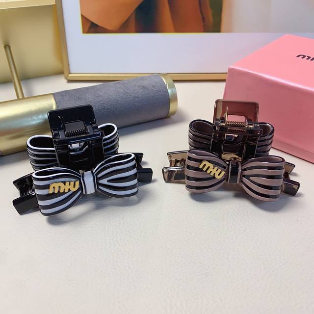 miumiu Miu Miu Miumiu Clip Acetate striped bow clip temperament versatile daily