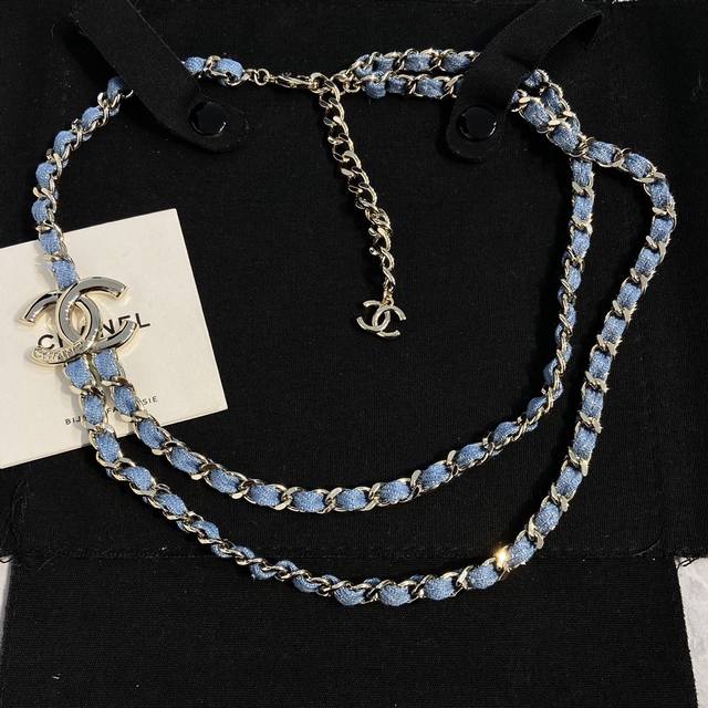 Xx0844 25 Spring and Summer Denim Blue Leather Necklace Can be adjusted in lengt