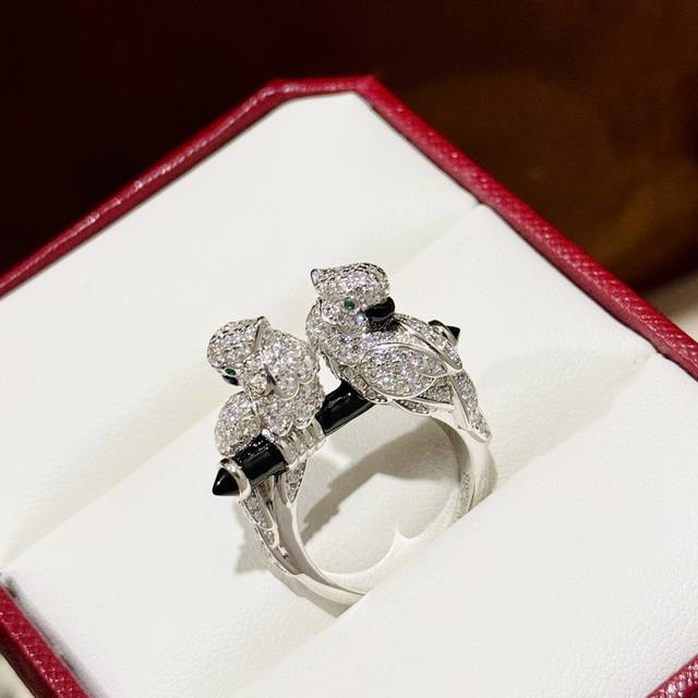 A6729 Kajia Fine Jewelry Two Parrots Diamond-Packed Lovebird Rivet Ring. This lu