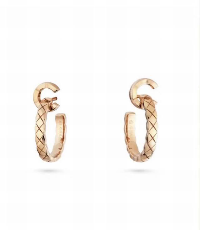 Seiko version Coco Crush series earrings with diamond pattern, Beige beige 18K