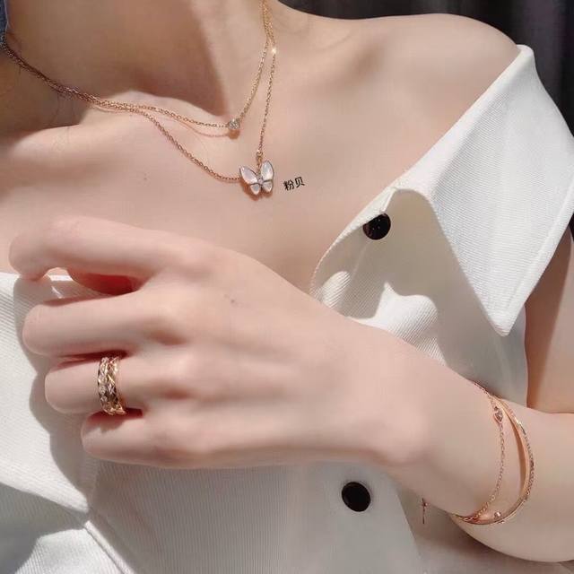 V gold material Vca Cleef&Ar batch Els high-grade pink mother-of-pearl butterfly