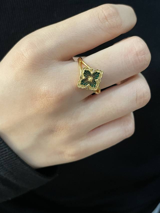 V Gold Size 5678 Buccellati Opera House Series Ring Green Enamel Retro Palace St